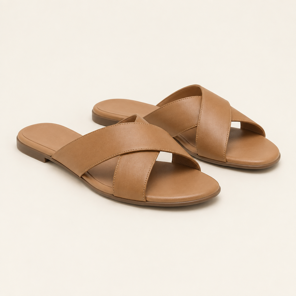 AI-generated concept of tan crossover women's sandals