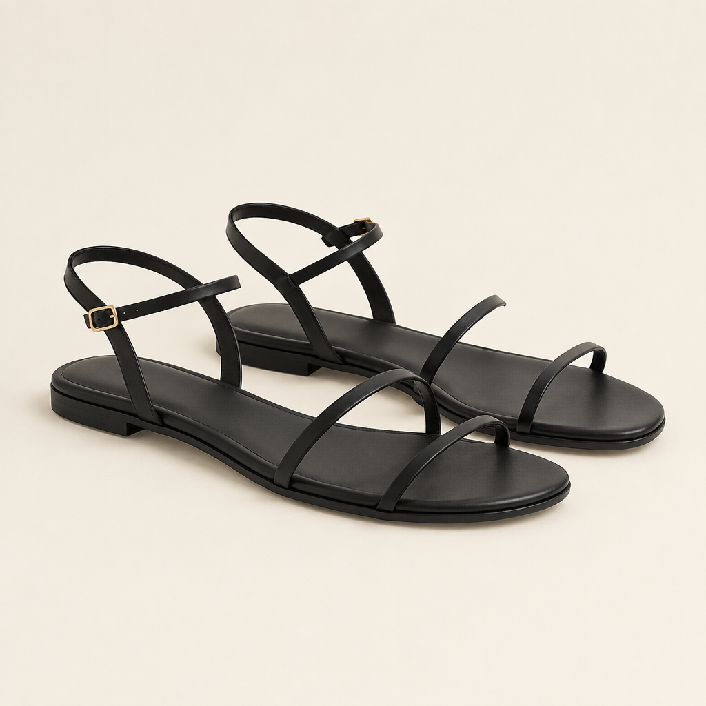 AI-generated concept artwork of black women's slim strap flat sandals